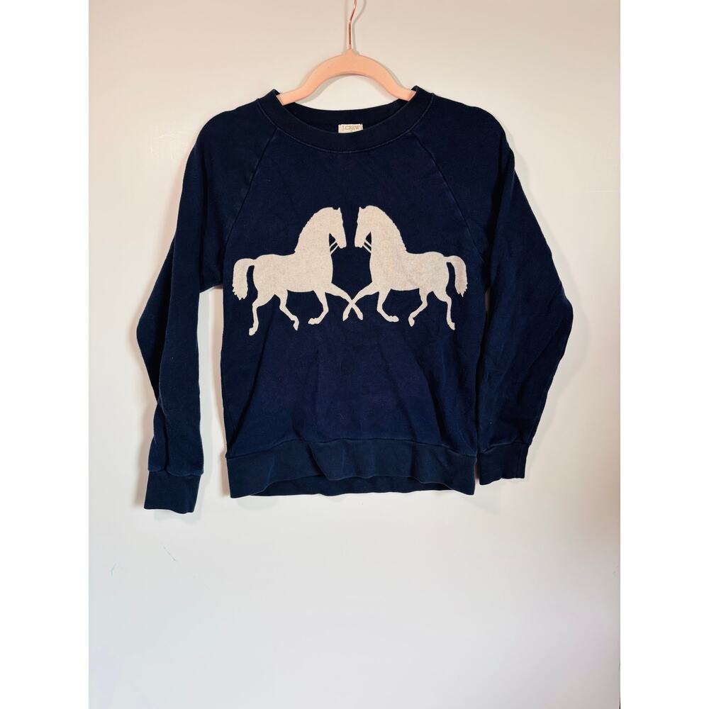 J. Crew Horses Sweatshirt Womens XS Blue and White